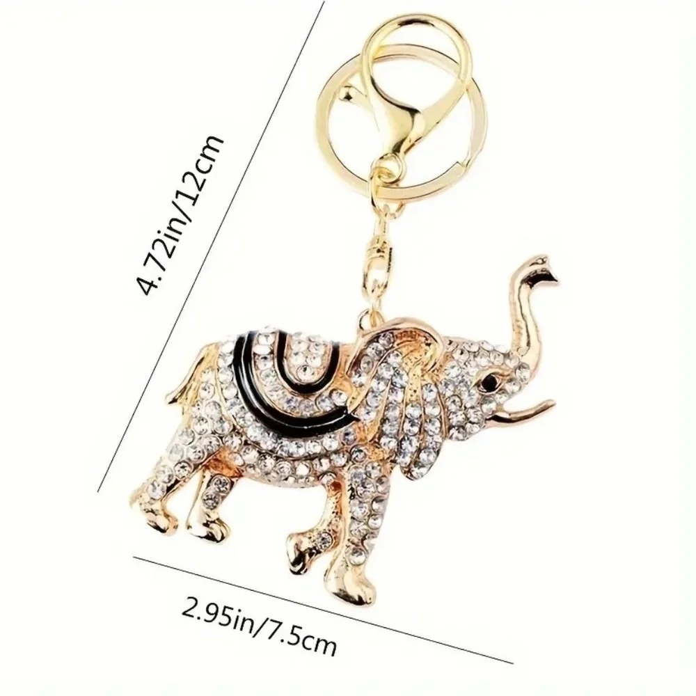 Elegant Elephant Bag Charm/Key Chain Golden Tone Crystal